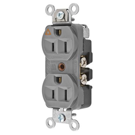 HUBBELL WIRING DEVICE-KELLEMS Straight Blade Devices, Receptacles, Duplex, Hubbell-Pro Heavy Duty, 2-Pole 3-Wire Grounding, 15A 125V, 5-15R, Gray, Single Pack, Isolated Ground. CR5252IGGY